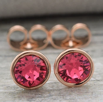 Сережки Xuping з кристалами Swarovski 83112 розмір 7х7 мм колір малиновий позолота РО