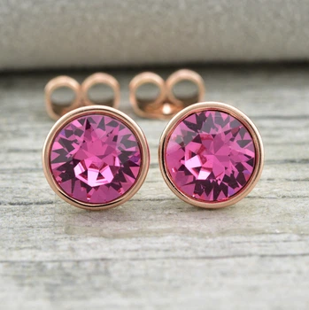 Сережки Xuping Витончений блиск з кристалами Swarovski 83082 розмір 10х10 мм колір рожевий позолота РО