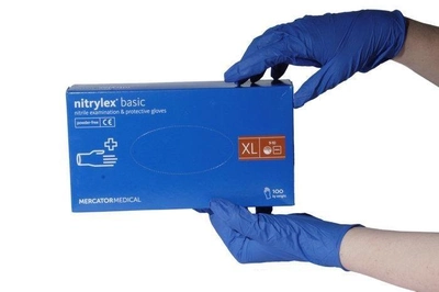 Нитриловые перчатки нестерильные одноразовые 100 шт/уп. синие размер М NITRYLEX BASIC