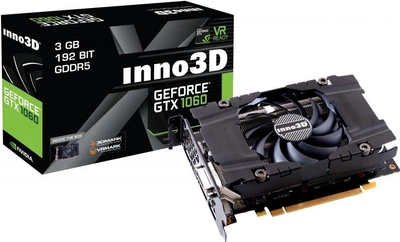 Видеокарта INNO3D PCI-Ex GeForce GTX1060 Compact 3GB GDDR5 (192bit) (1506/8000) (DVI, HDMI, 3 x DisplayPort) (N1060-2DDN-L5GN) Б/У
