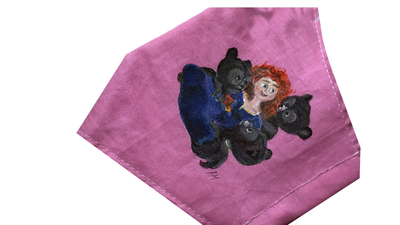 Маска для обличчя з малюнком Хоробра серцем принцеса і ведмеді захисна нестерильна двошарова не медична 1 шт з художнім розписом Alleya-kartin на гумці тканина бавовна