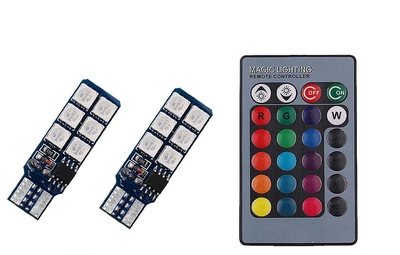 Светодиодные лампы RGB W5W T10 12 SMD 5050 стробоскоп с пультом дистанционного управления Avtoexpect (10720)