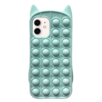 Чохол силіконовий для iPhone 12 mini бірюзовий кіт з функцією антистрес Pop it Без бренду