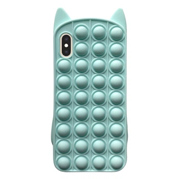 Чохол силіконовий для iPhone XS Max бірюзовий кіт з функцією антистрес Pop it Без бренду