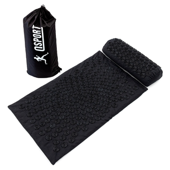 Масажний килимок Аплікатор Кузнєцова + валик масажер для спини/шиї/голови OSPORT Lotus Sun Mat Eco (apl-029) Чорно-чорний