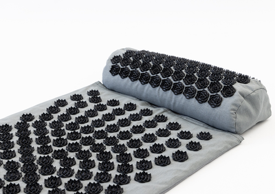 Масажний килимок Аплікатор Кузнєцова + валик масажер для спини/шиї/голови OSPORT Lotus Sun Mat Eco (apl-029) Сіро-чорний