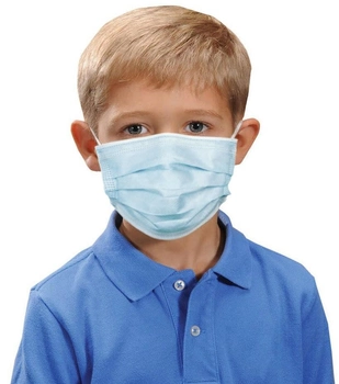 Дитячі медичні маски АМС тришарові блакитні 50 штук