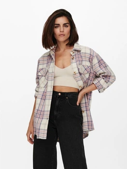 Куртка-сорочка ONLY ONLVALENTINA L/S CHECK SHACKET OTW M кольоровий 15239157 Cloud Dancer-CHECK