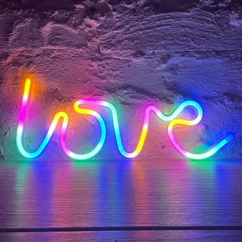 Настенный декоративный неоновый светильник-ночник Love Neon Decoration Lamp надпись Любовь (34х13 см) - Разноцветный