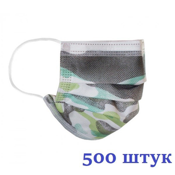 Маски медицинские НЗМ трехслойные не стерильные в индивидуальной упаковке Камуфляж с мельтблауном Украина высокое качество 500 шт
