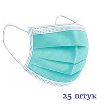 Маски медицинские НЗМ трехслойные не стерильные Зеленые с мельтблауном Украина высокое качество 25 шт