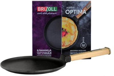Сковорода для блинов Brizoll Optima чугунная с ручкой 240х15 мм (O2415-P)