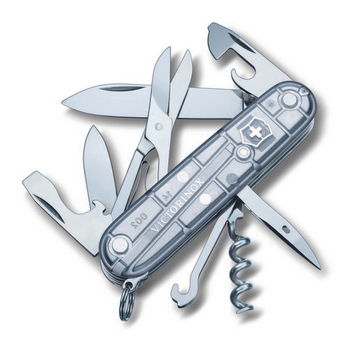 Складной нож Victorinox CLIMBER 91мм/14функ/сереб.прозр /штоп/ножн/крюк (блистер) Vx13703.T7B1