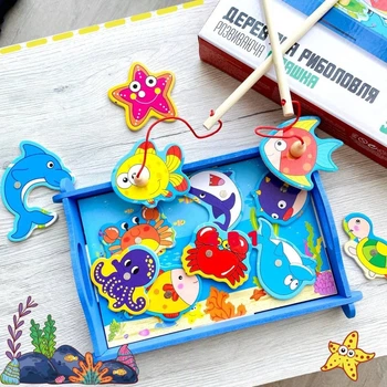 Дерев'яна магнітна гра 28538 "WToys" Рибалка 12 елементів, 2 вудочки