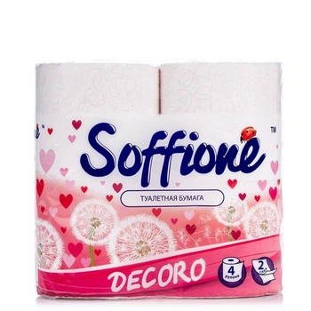 Двухслойная туалетная бумага Soffione Decoro бело-розовая 4 рулона