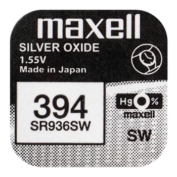 Батарейка часовая серебрянно-цинковая Maxell 394 SR936SW (G9, 380, AG9), 1.55V, блистер 1шт.