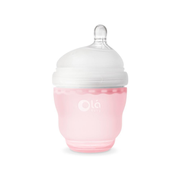 Пляшечка для годування силіконова OlaBaby 150 мл 0-3 місяці Рожева