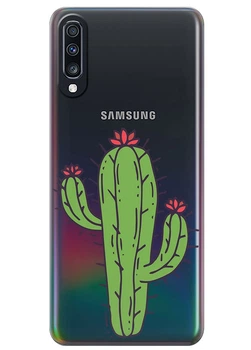 Прозрачный силиконовый чехол iSwag для Samsung Galaxy A70 Тропический кактус (M6585)
