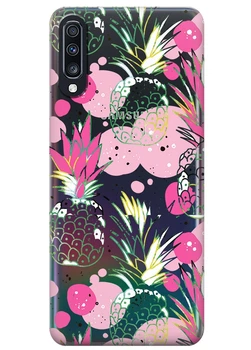Прозрачный силиконовый чехол iSwag для Samsung Galaxy A70 Ананасы (M6534)