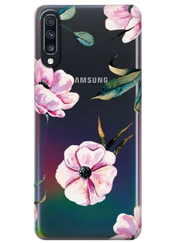 Прозрачный силиконовый чехол iSwag для Samsung Galaxy A70 Пионы (M6570)