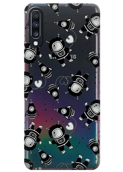 Прозрачный силиконовый чехол iSwag для Samsung Galaxy A70 Космонавты (M6554)
