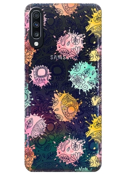 Прозрачный силиконовый чехол iSwag для Samsung Galaxy A70 Красочные черепа (M6558)