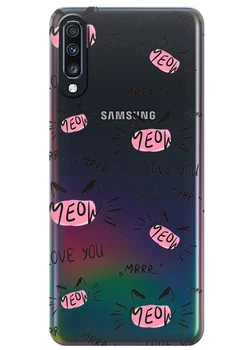 Прозрачный силиконовый чехол iSwag для Samsung Galaxy A70 Кошачьи мордочки (M6557)