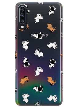 Прозрачный силиконовый чехол iSwag для Samsung Galaxy A70 Французские бульдоги (M6587)