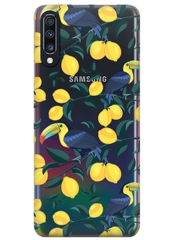 Прозрачный силиконовый чехол iSwag для Samsung Galaxy A70 Туканы и лимоны (M6586)