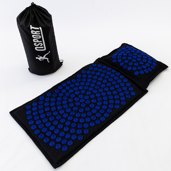 Масажний килимок Аплікатор Кузнєцова + масажна подушка масажер для шиї OSPORT Lotus Mat Eco (apl-020) Чорно-синій