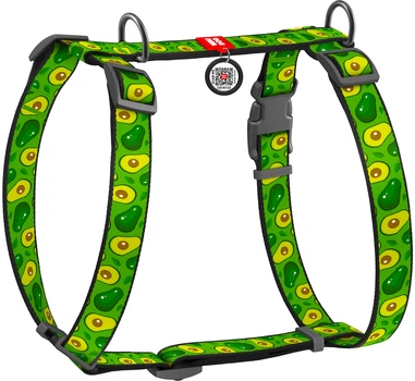 Шлея для собак Collar анатомічна H-подібна WAUDOG Nylon з QR-паспортом, пластиковий фастекс, L, Ш 25 мм, А 50-90, В 60-100 малюнок "Авокадо" (5560)