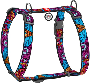 Шлея для собак Collar анатомическая H-образная WAUDOG Nylon с QR-паспортом, пластиковый фастекс, М, Ш 20 мм, А 40-70, В 50-80 рисунок "Лето" (5574)
