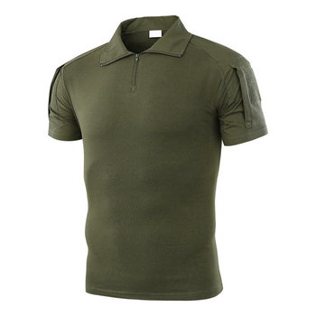 Тактическая футболка с коротким рукавом Lesko A416 Green XXL мужская на змейке с карманами камуфляжная (SKU_4251-12420)