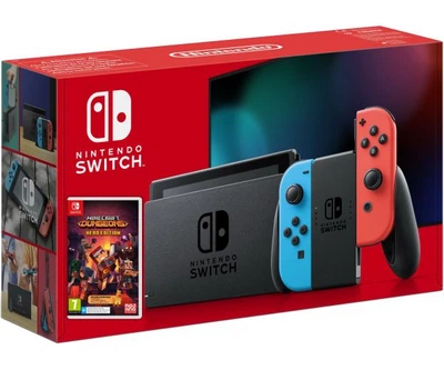 Nintendo Switch Neon Blue-Red (Upgraded version) + Игра Minecraft Dungeons: Hero Edition (русская версия)