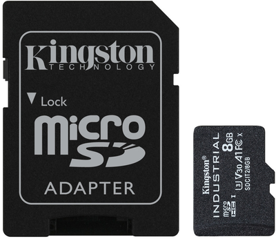 Карта памяти Kingston microSDHC 8GB Industrial Class 10 UHS-I V30 A1 + SD-адаптер (SDCIT2/8GB)