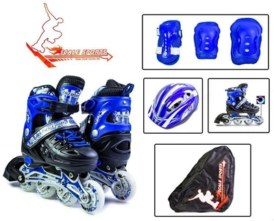Детские ролики SCALE SPORT + шлем, + защита для локтей и колен синий 29-33(размер) LFC-905S-BLUE