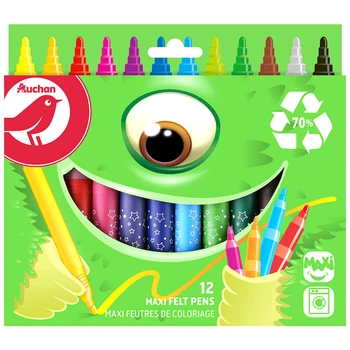 Фломастеры Auchan Maxi из переработанного пластика, 12 шт.