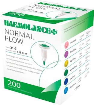 Ланцеты стерильные одноразовые Haemolance Plus Normal Flow Игла 21G Глубина проникновения 1.8 мм тип 420 №200 (503125)