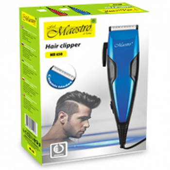 Машинка для стрижки волос Maestro MR-650C Blue 15 Вт питание от сети с керамическими ножами + 4 насадки (MR-650C)