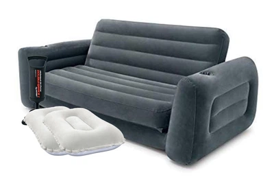 Двомісний надувний диван Intex Pull-Out Sofa з ручним насосом та подушками Чорний 203х224х66 см (IP-172862)