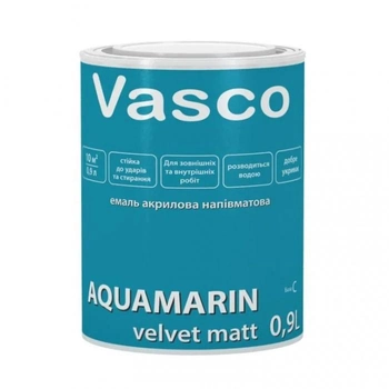 Эмаль Vasco AQUAMARIN ( Васко АКВАМАРИН ) 0.9 л акриловая, водоразбавляемая, для дерева и металла, внутри и снаружи
