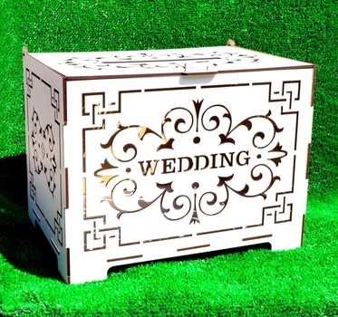 Весільна Коробка для Грошей "Wedding Візерунки", Біла Скриня Скарбничка на Весілля ЛДВП 29х22 см
