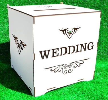 Свадебная Коробка для Денег "Wedding", Белый Сундук Копилка на Свадьбу ЛДВП 23х22 см