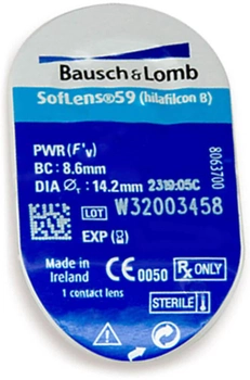 Контактні лінзи Bausch&Lomb SofLens59 BC=8.6 DIA=14.2 PWR=-3.75 1 лінза