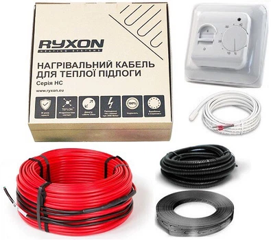 Двожильний тонкий кабель Ryxon HC-20-30 м 600Вт 3.0 - 3.8 м² в комплекті з механічним терморегулятором