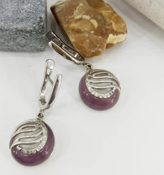 Серьги из серебра с кошачьим глазом (в футляре) (069929)