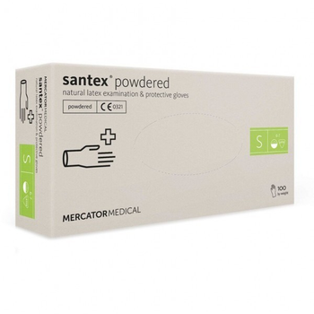 Латексные перчатки с пудрой S 240 мм для медицинских и хозяйственных работ santex powdered