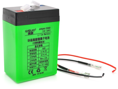 Аккумуляторная батарея QiSuo литиевая 6V 6A с элементами Li-ion 18650 + зарядное устройство 8.4V 1A + крокодилы (QS-606CH)