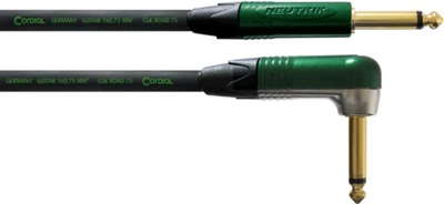 Инструментальный кабель Cordial Neutrik plug 6.3 мм Mono CC green / rectangular plug 6.3 мм Mono CC green 9 м Black (CRI 9 PR)