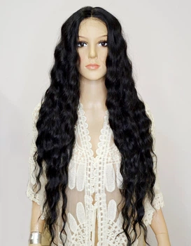 Парик на сетке Lace Wig Gianna № 1B длинный черный мягкий, 80 см, термостойкое волокно